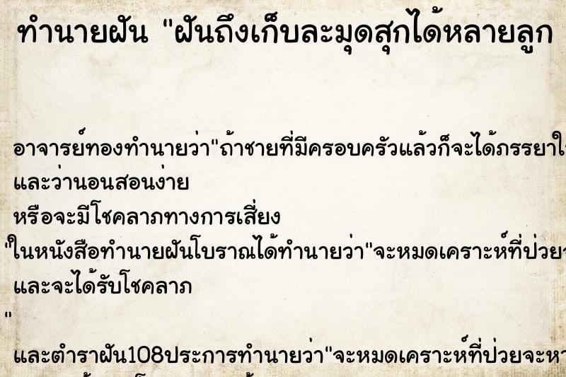ทำนายฝันทำนายฝันฝันถึงเก็บละมุดสุกได้หลายลูกคืน